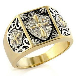 Jaguardi Men's black silver and gold Jet Ring